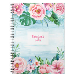 Cuaderno Jardín Tropical Pink Green Blue Floral Watercolor