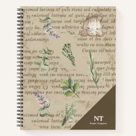 Cuaderno Jardinería rústica monogramo Inicial y retro nombr
