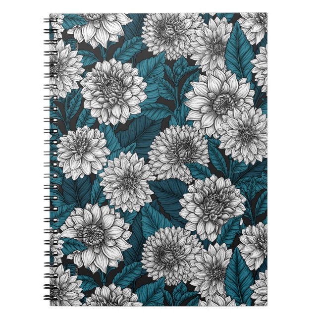 Cuaderno Jardines Dahlia blancos/ hojas azules 2 (Frente)