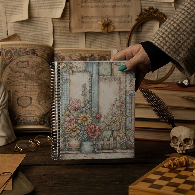 Cuaderno Jarras antiguas de flores patrón de granja (Subido por el creador)