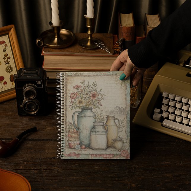Cuaderno Jarras antiguas de flores patrón de granja (Subido por el creador)