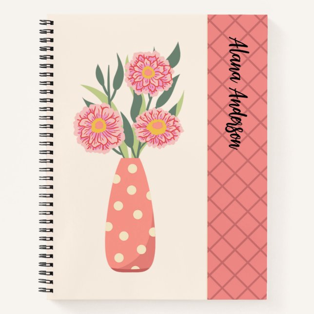 Cuaderno Jarrón Adorable de Lunares con Flores Rosas (Anverso)