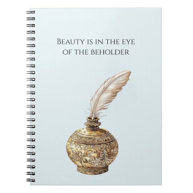 Cuaderno Jarrón Azul Oro Pluma Blanca (Frente)