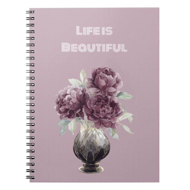 Cuaderno Jarrón con Flores Moradas Bonitas (Frente)