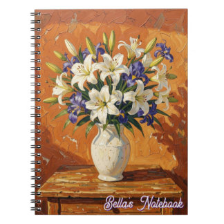 Cuaderno Jarrón con lirios y flores de iris personalizadas