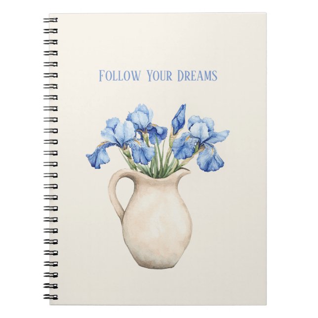 Cuaderno Jarrón de Crema Flores de Iris Púrpura   (Frente)