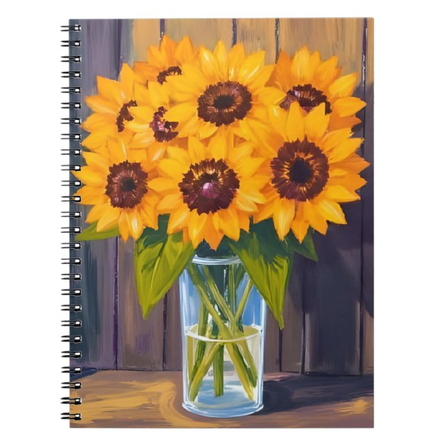 Cuaderno Jarrón de girasoles | Acuarela de flores amarillas (Frente)