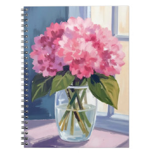 Cuaderno Jarrón de Hortensias Rosadas Ramo de Flores Acuare