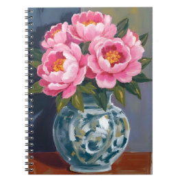 Cuaderno Jarrón de peonía | Peonías de flores rosadas acuar