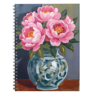 Cuaderno Jarrón de peonía Peonías de flores rosadas acuar