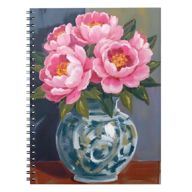 Cuaderno Jarrón de peonía | Peonías de flores rosadas acuar (Frente)