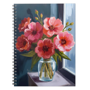 Cuaderno Jarrón de ramo de flores rojas pintura en acuarela