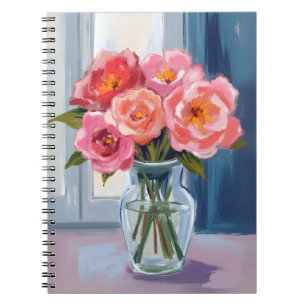Cuaderno Jarrón de vidrio con ramo de rosas rosadas Floral