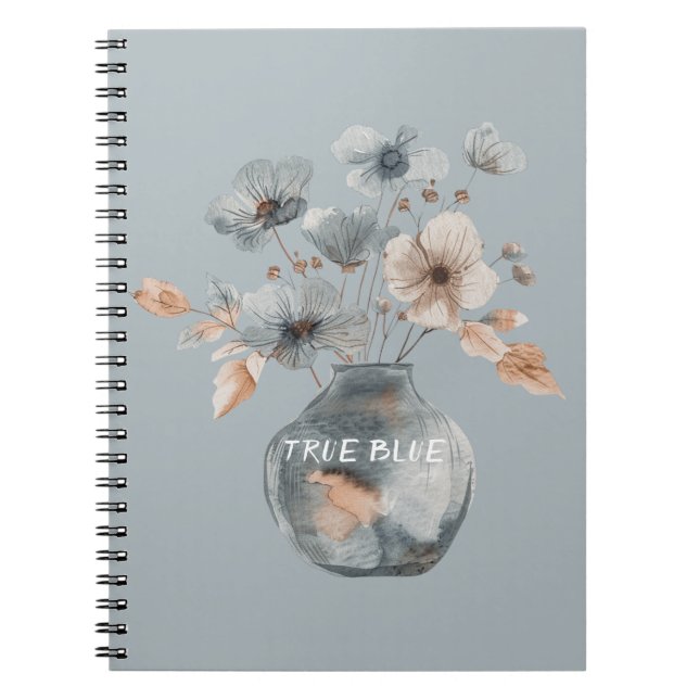 Cuaderno Jarrón Floral de Crema Azul Verdadero (Frente)