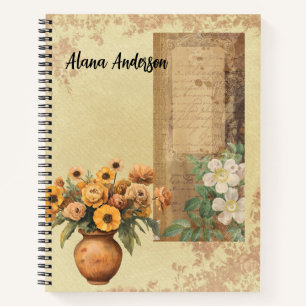 Cuaderno Jarrón Floral Vintage y Manuscrito