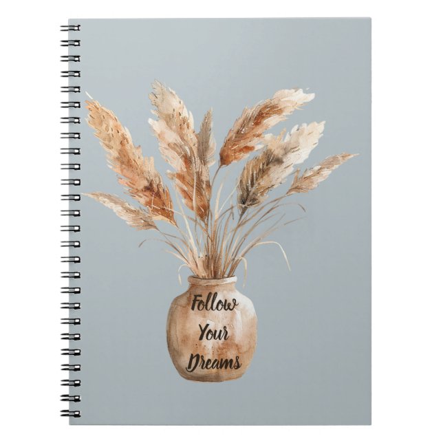 Cuaderno Jarrón marrón crema con plumas (Frente)