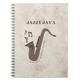 Cuaderno Jazzy Java-Grãos de Café-Saxofone-Personalizado-