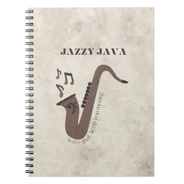 Cuaderno Jazzy Java-Grãos de Café-Saxofone-Personalizado- (Frente)