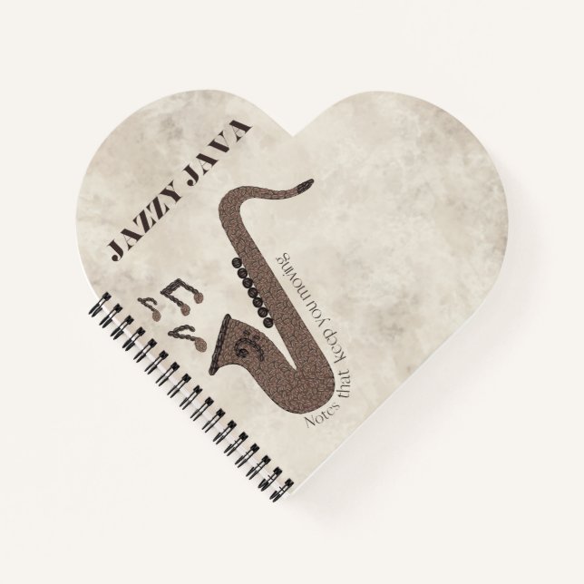 Cuaderno Jazzy Java-Grãos de Café-Saxofone-Personalizado- (Anverso)
