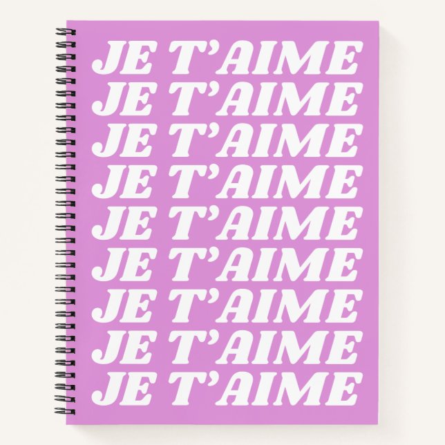 Cuaderno Je T'aime | Francés Te Amo | Rosa violeta suave (Anverso)