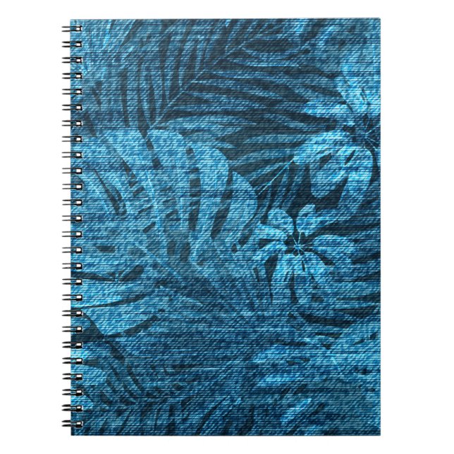 Cuaderno jeans con estampado de hojas tropicales (Frente)