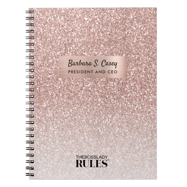 Cuaderno Jefa Dama CEO Rosa Oro Brillante Nombre y Título (Frente)