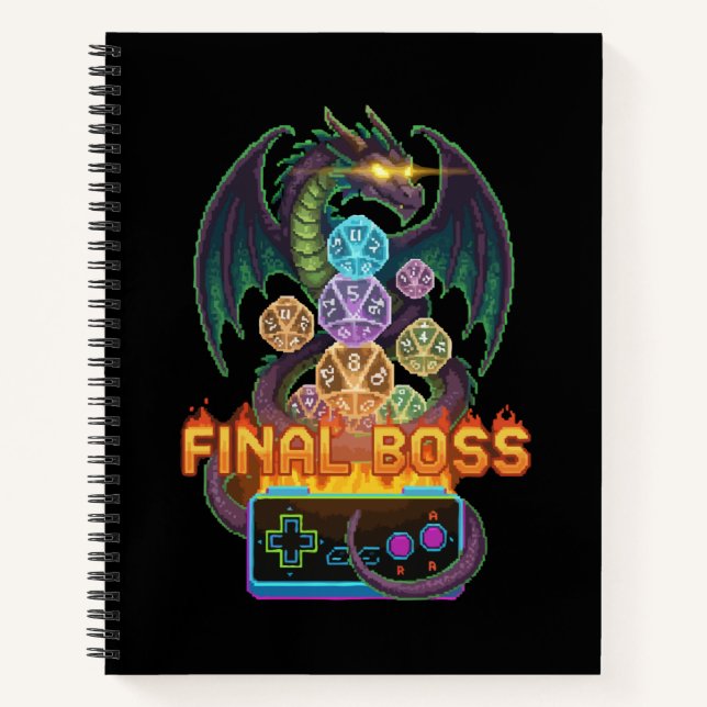 Cuaderno Jefe Final Retro Dragón & Dados | Pixel TTRPG Juga (Anverso)