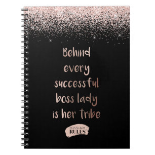 Cuaderno Jefe motivacional Lady Rosa Purpurina de oro negro