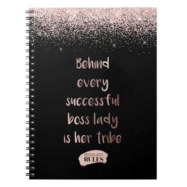 Cuaderno Jefe motivacional Lady Rosa Purpurina de oro negro (Frente)