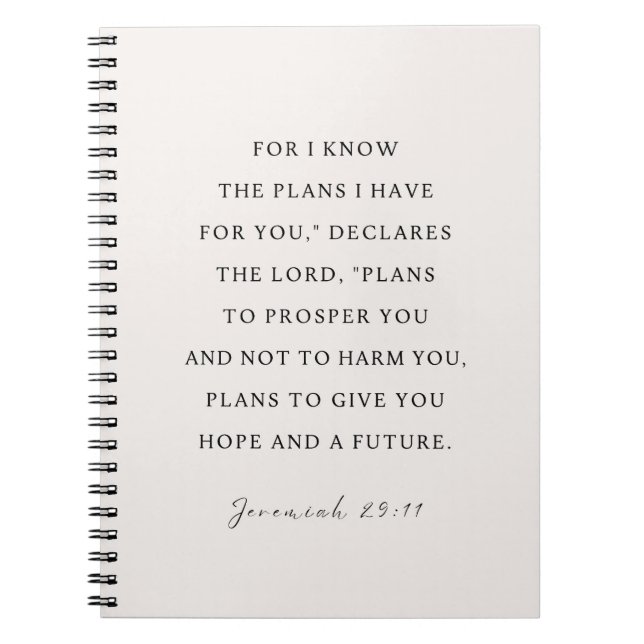 Cuaderno Jeremías 29:11 Conozco los planes que tengo para t (Frente)