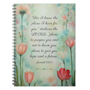 Cuaderno Jeremías 29:11 Verso Bíblico Acuarela Floral
