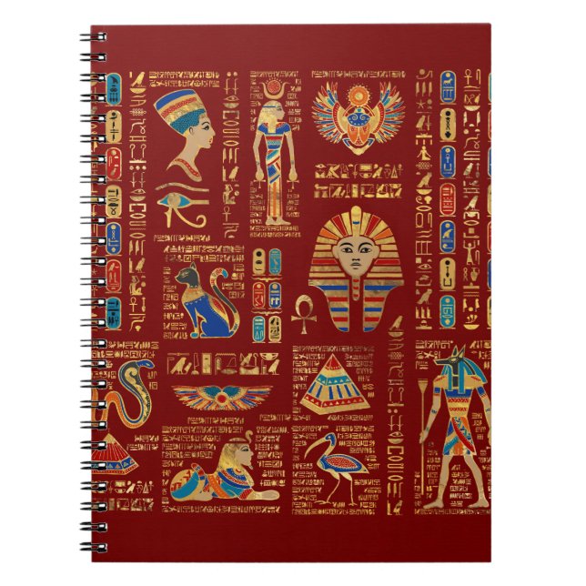Cuaderno Jeroglíficos y deidades egipcios en rojo (Frente)