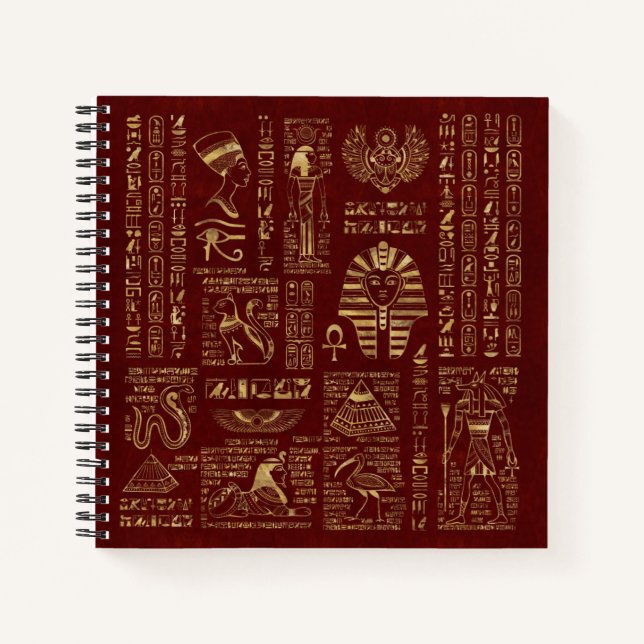 Cuaderno Jeroglíficos y símbolos egipcios cuero rojo (Anverso)