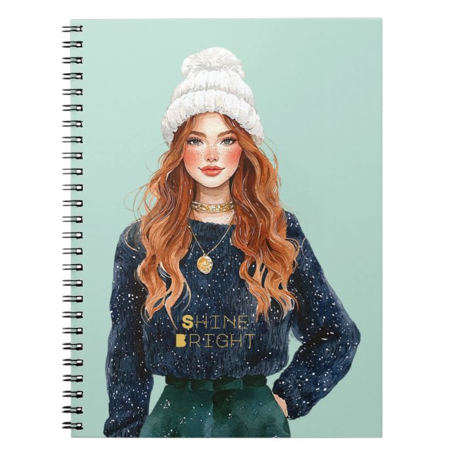 Cuaderno Jersey Azul Mint Pelirroja Brilla (Frente)