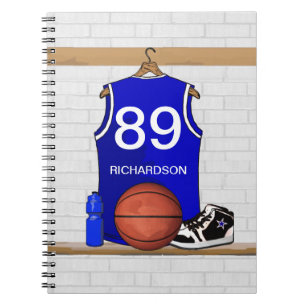Cuaderno Jersey azul y blanco personalizado del baloncesto