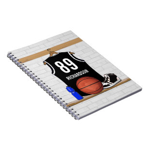 Cuaderno Jersey de baloncesto blanco y negro personalizado