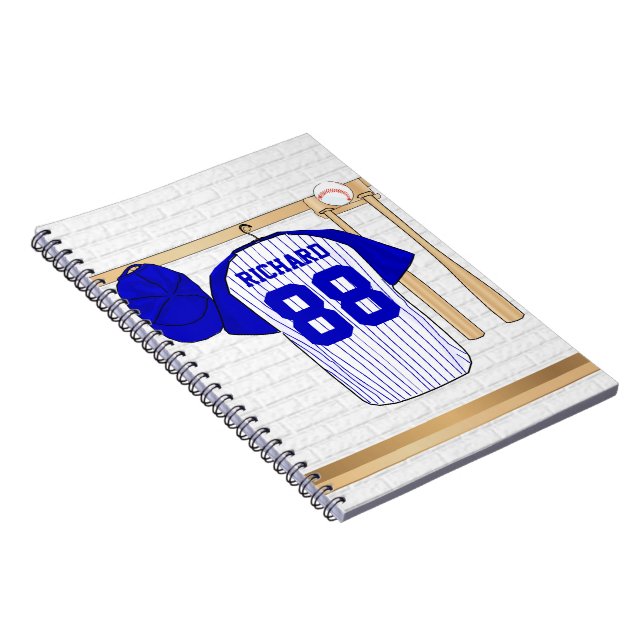 Cuaderno Jersey de béisbol blanco y azul personalizado (Lado Derecho)