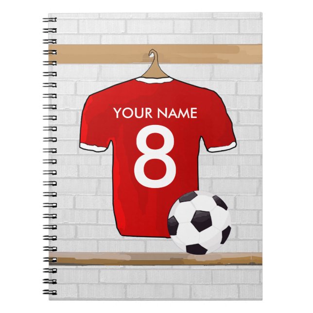 Cuaderno Jersey de fútbol rojo y blanco personalizado (Frente)