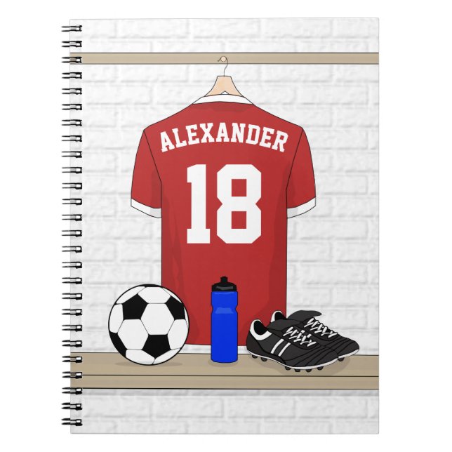 Cuaderno Jersey de fútbol rojo y blanco personalizado (Frente)