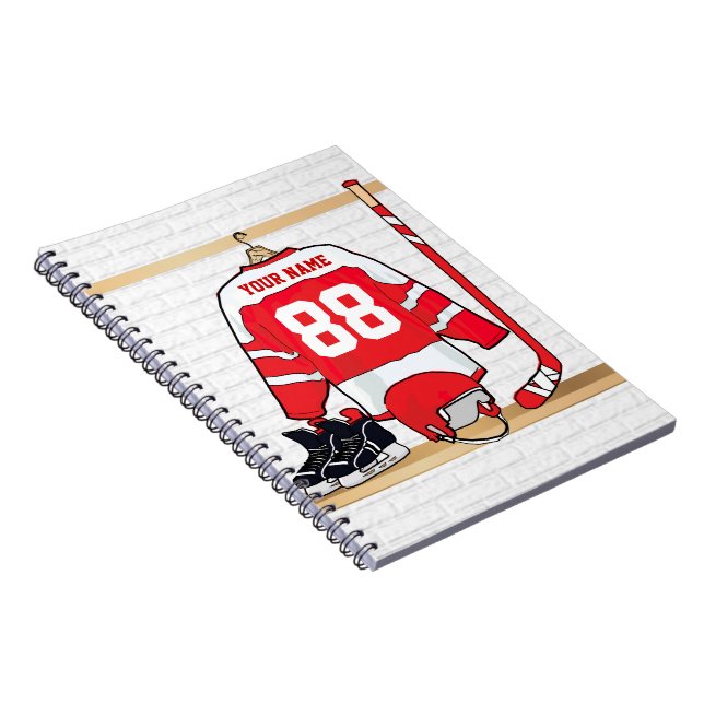Cuaderno Jersey de hockey sobre hielo rojo y blanco persona (Lado Derecho)