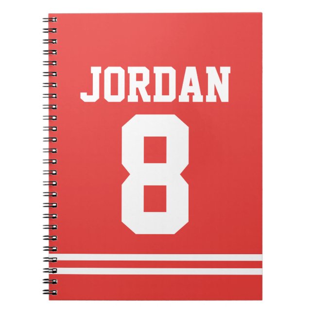 Cuaderno Jersey rojo de fútbol con nombre y número personal (Frente)