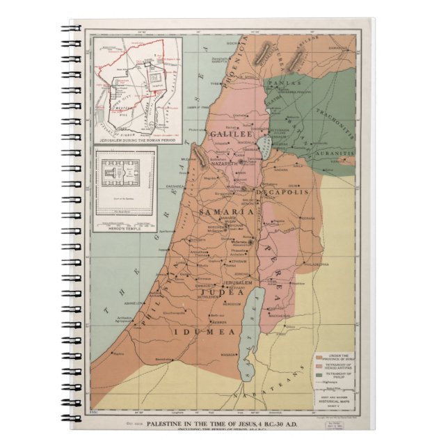 Cuaderno Jerusalén durante el mapa de Palestina del período (Frente)