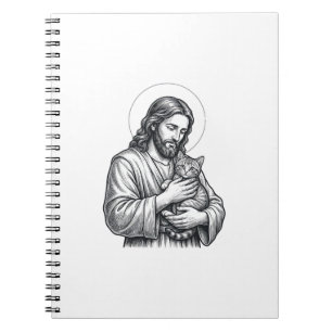 Cuaderno Jesús Antiguo Sosteniendo Grabado de Gato Gráfico_