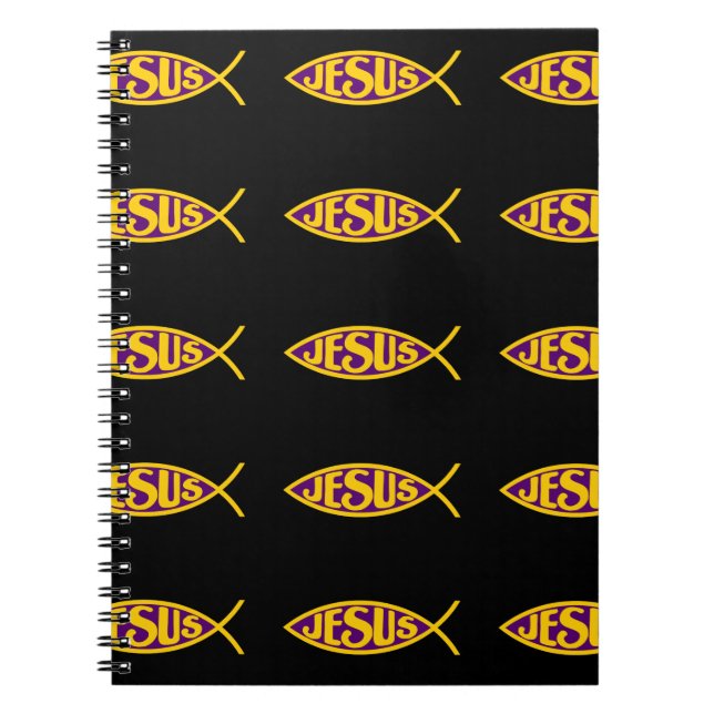 CUADERNO JESUS CHRIST ICHTHYS SALVACIÓN DE PECES PURPLE GOL (Frente)