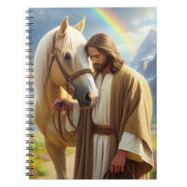 Cuaderno Jesús con caballo palomino en el paisaje escénico