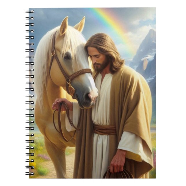 Cuaderno Jesús con caballo palomino en el paisaje escénico (Frente)