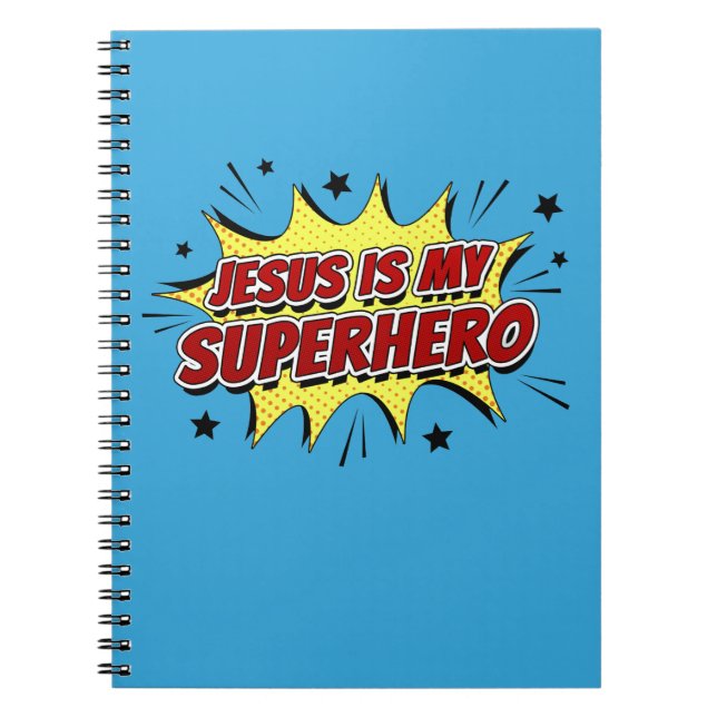 Cuaderno Jesús es mi superhéroe niños y fe cristiana adulta (Frente)