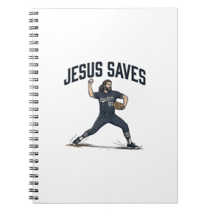 Cuaderno Jesús salva al lanzador de béisbol Camiseta de gra