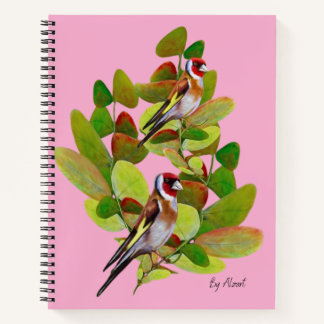Cuaderno Jilguero Europeo de Acuarela Pájaros y Hoja de Oto
