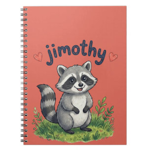 Cuaderno Jimothy Mapache Adorable en el Jardín con Corazone
